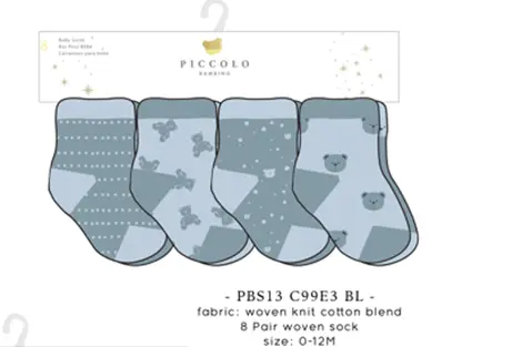 Piccolo - 8 Pairs Socks - Blue 0-12M