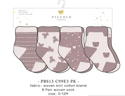 Piccolo - 8 Pairs Socks - Pink 0-12M
