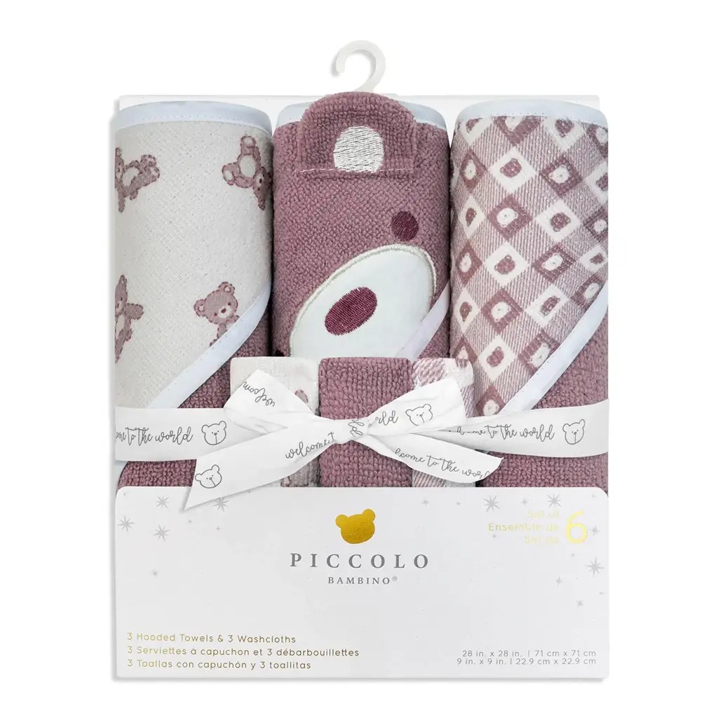 Piccolo - 6 Pack Towel & Washcloth Set - Pink