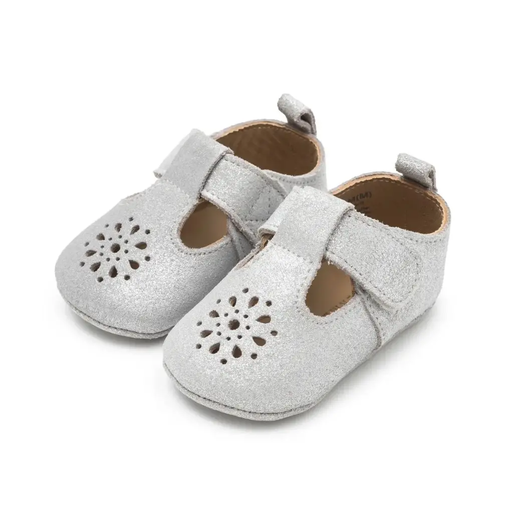Sherick Fredermen (Gloria) Crystal Laser T-Bar Infant Shoe -  Silver (0-6M)