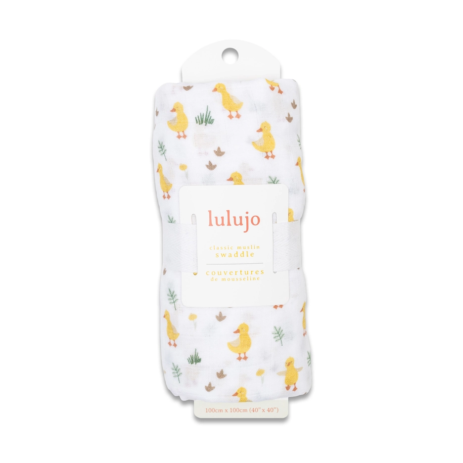 Lulujo Cotton Muslin Swaddle Blanket 0M+ 40x40 Ducks