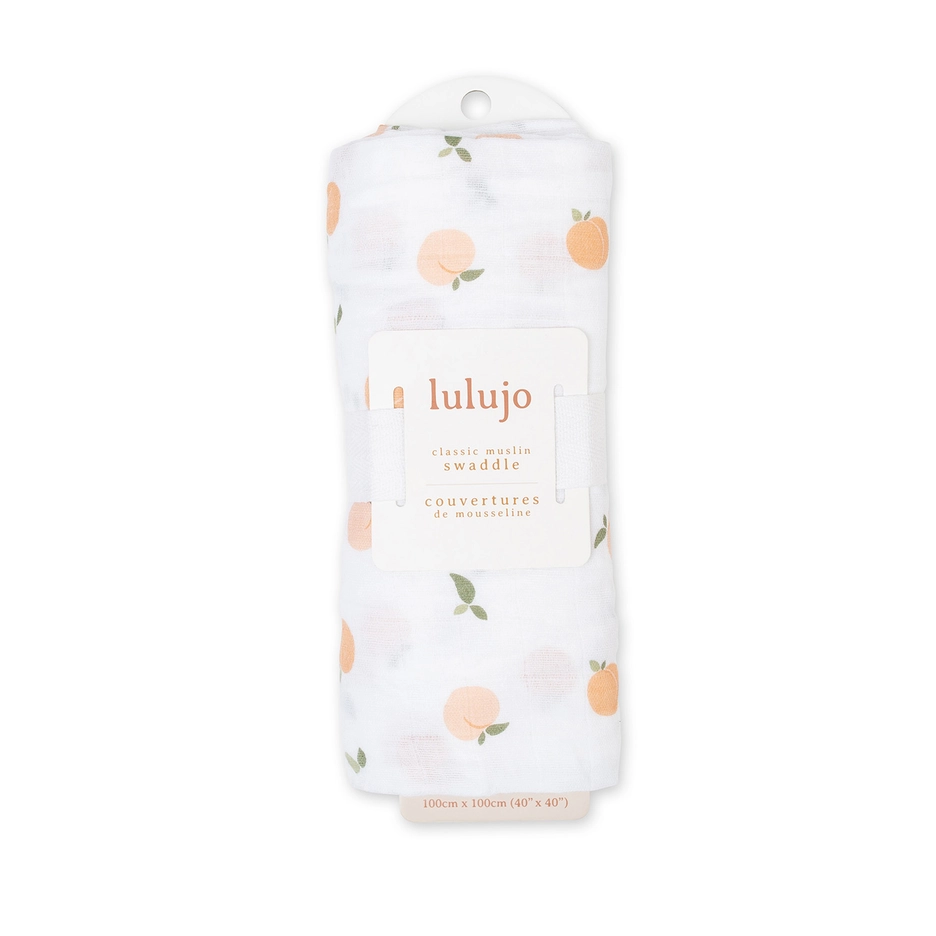 Lulujo Cotton Muslin Swaddle Blanket 0M+ 40x40 Peaches