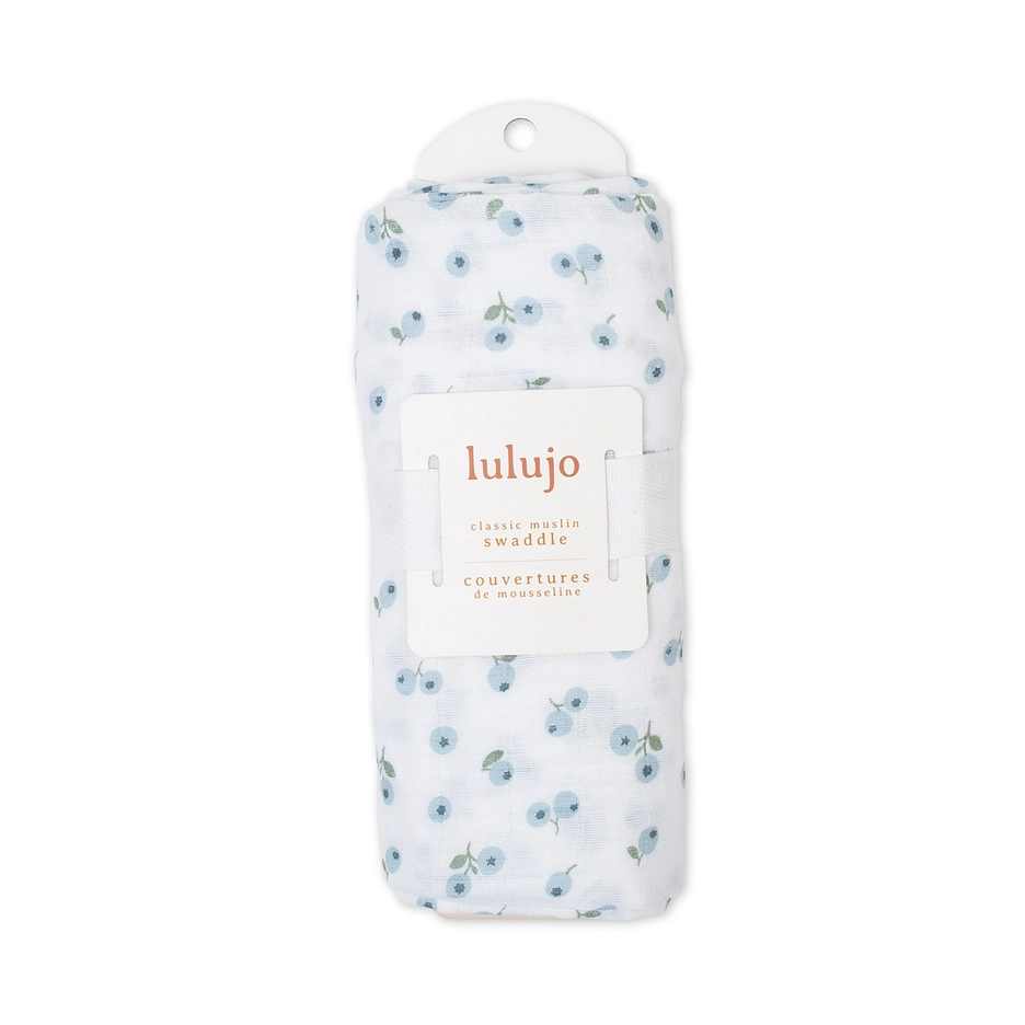 Lulujo Cotton Muslin Swaddle Blanket 0M+ 40x40 Blueberries