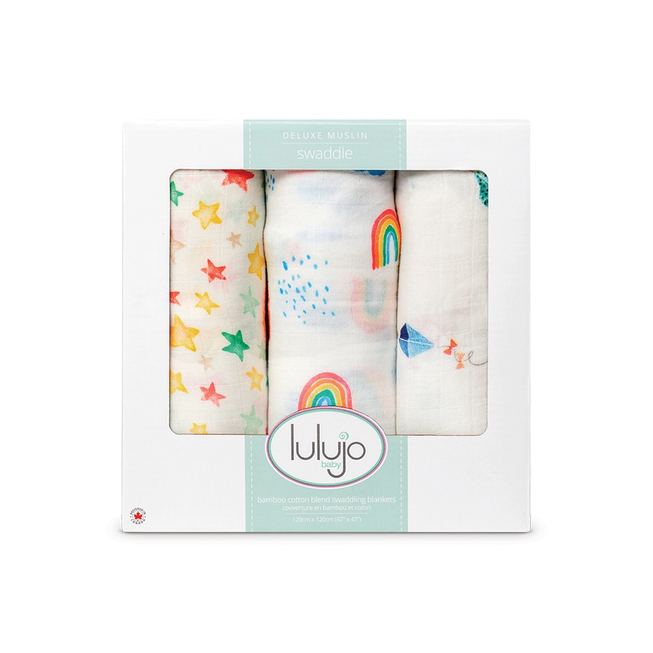 Lulujo Baby 3 Pack Bamboo Muslin Swaddle Blanket - High in the Sky
