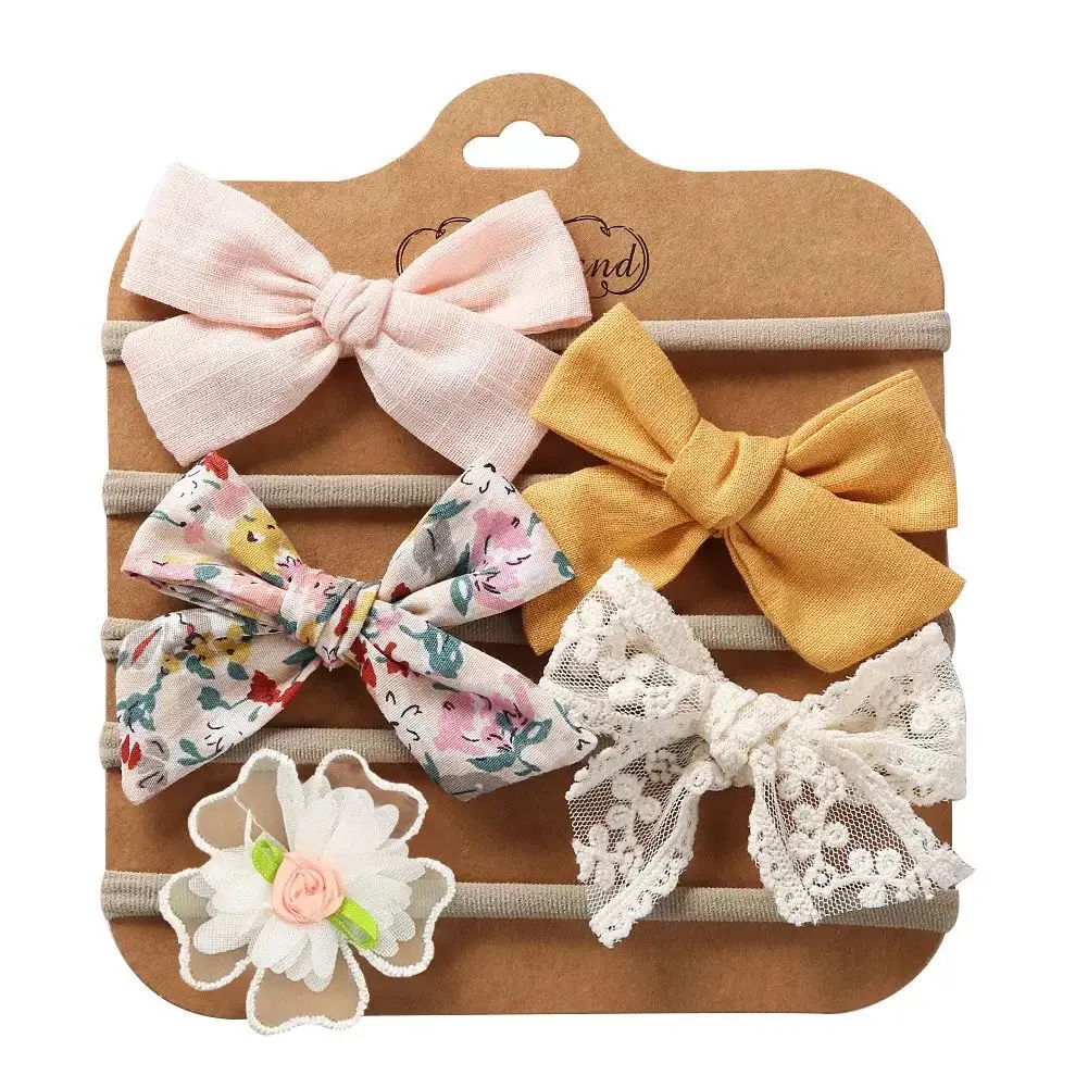 Baby Headband Bow 5PK - Lace Yellow