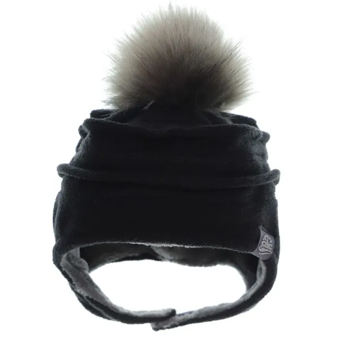 Calikids Fleece Hat With Removable Pompom W2215 - Black (M 9-18M)