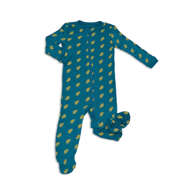 Silkberry Baby Bamboo Zip-Up Footies WF4374 (Dotty Leaf Print) (NB)