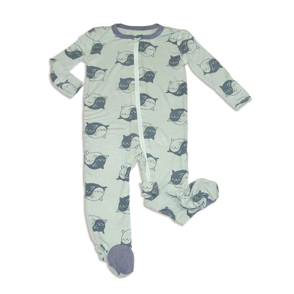 Silkberry Baby Bamboo Zip Up Footies WF4421 (Yin Yang Seals Print) (NB)