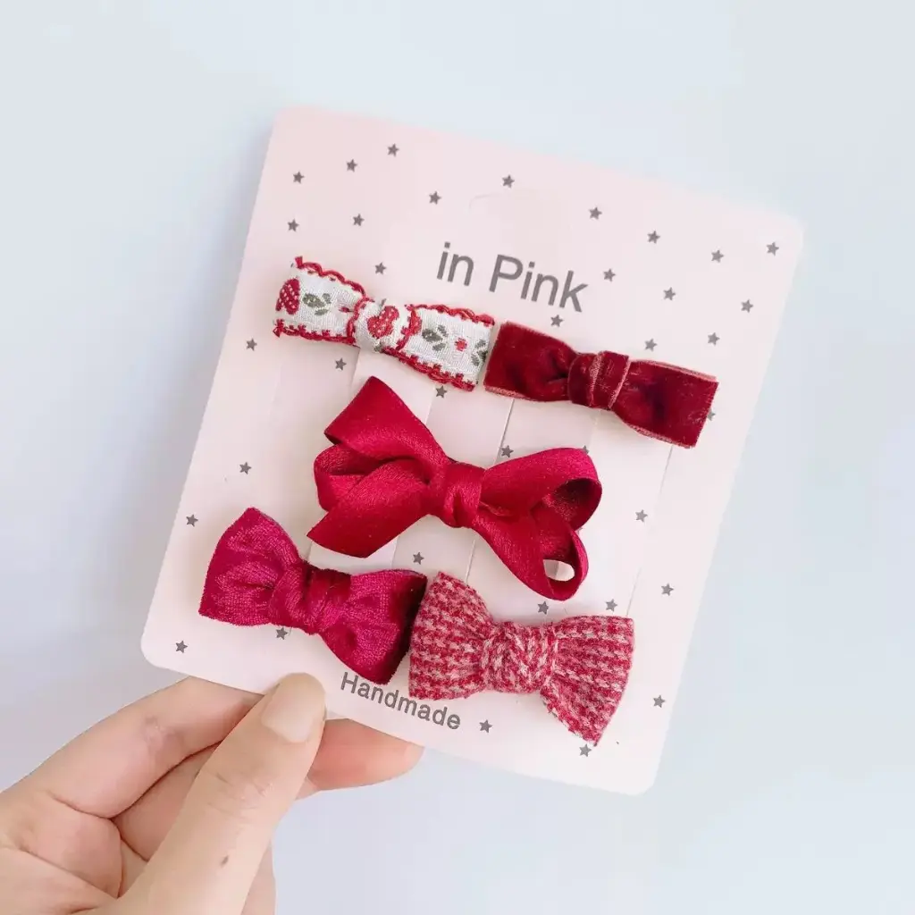In Pink Hair Clip Handmade 5pc - Red