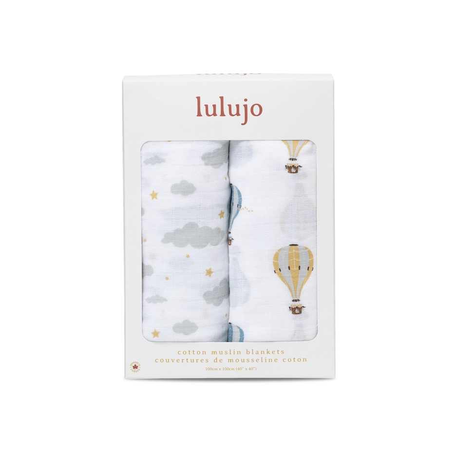 Lulujo Baby 2-Pack Cotton Swaddle Blankets – Hot Air Balloons & Clouds