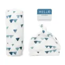 Lulujo Hello World Blanket & Knotted Hat  Navy Triangles