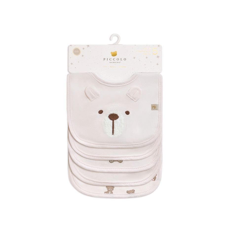 Piccolo 5 Milk Bib 3 Embroidered & 2 All Over Printed - Pink