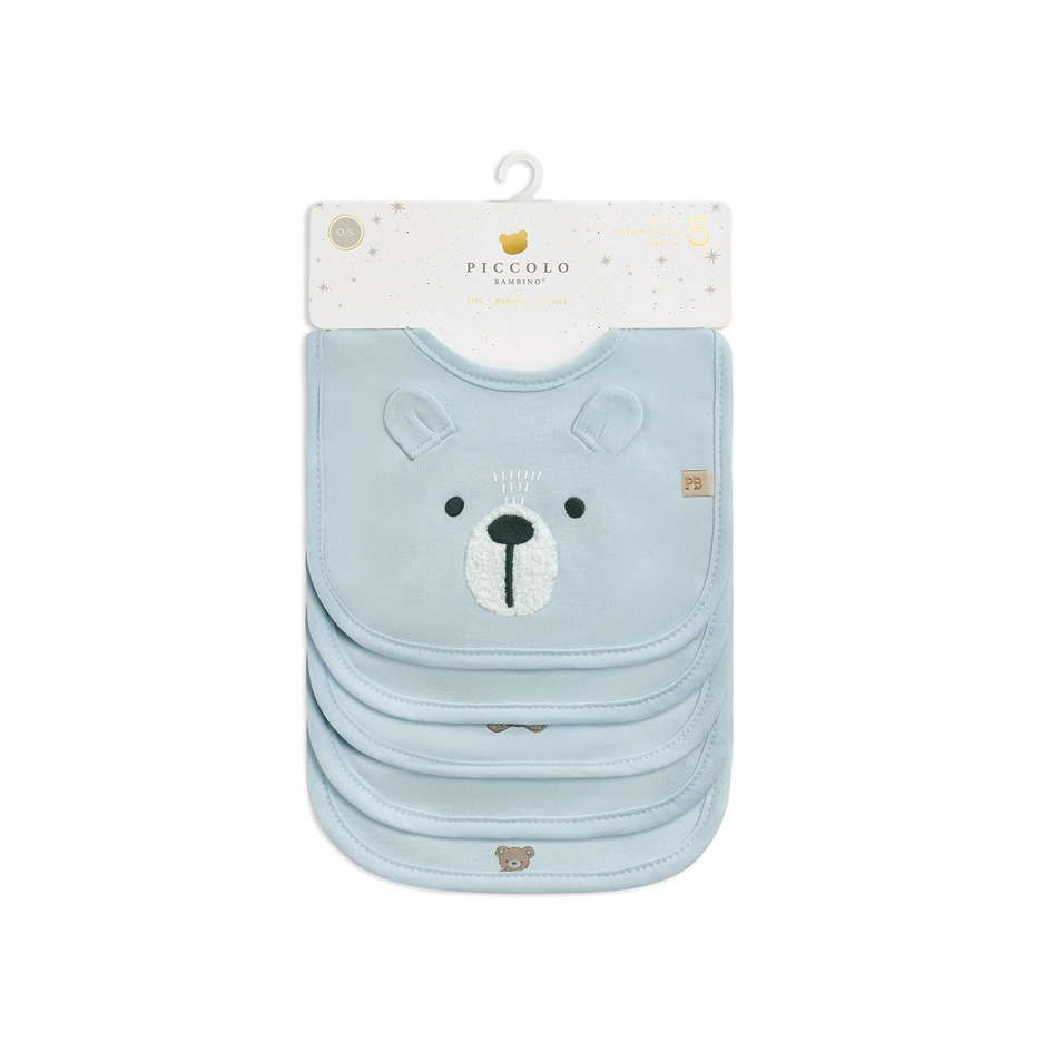 Piccolo 5 Milk Bib 3 Embroidered & 2 All Over Printed - Blue