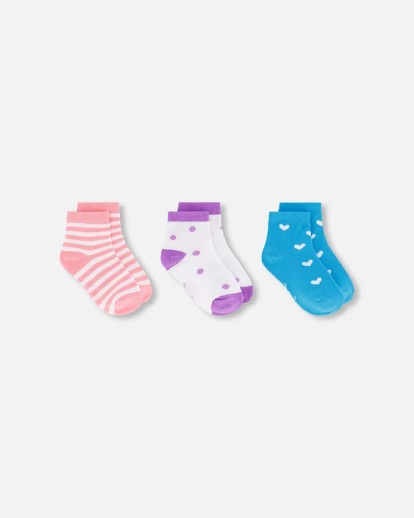 Deux Par Deux Socks (3 Pairs) - Striped Pink (3/4Y)