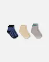 Deux Par Deux Socks (3 Pairs) - Striped Blue And Black