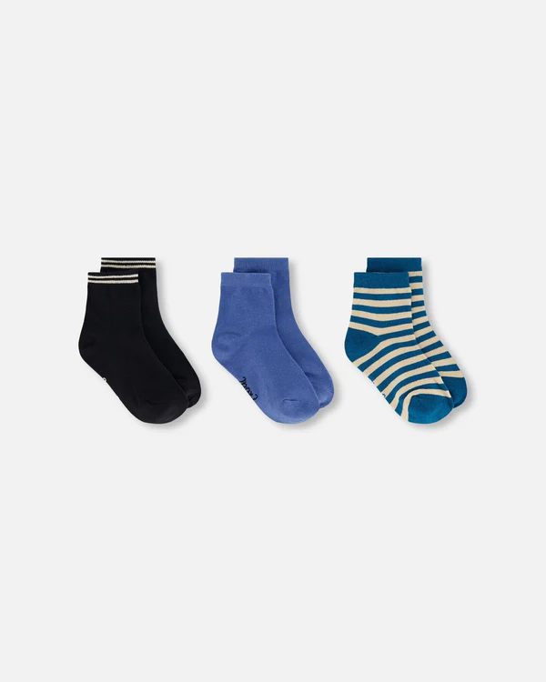 Deux Par Deux Socks (3 Pairs) - Striped Green (3/4Y)