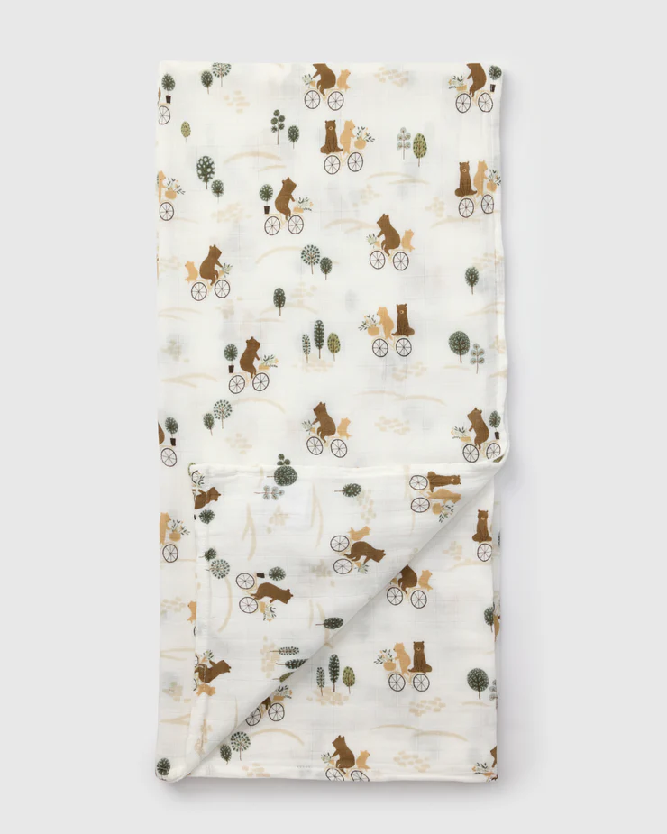 Loulou Lollipop Muslin Swaddle - Bears on Bikes