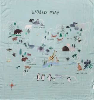 Loulou Lollipop Muslin Swaddle - World Map