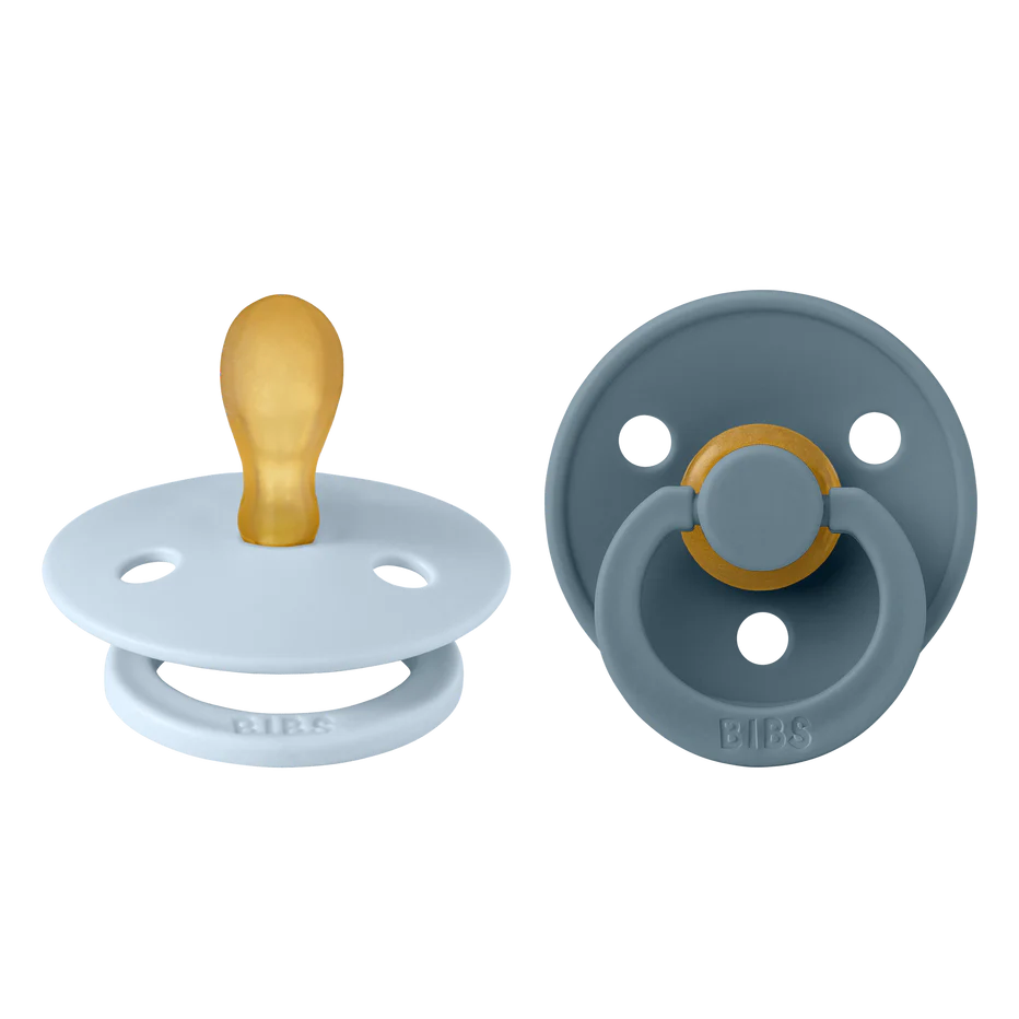 BIBS Pacifier Original COLOUR Latex 2 PK Symmetrical Baby Blue / Petrol