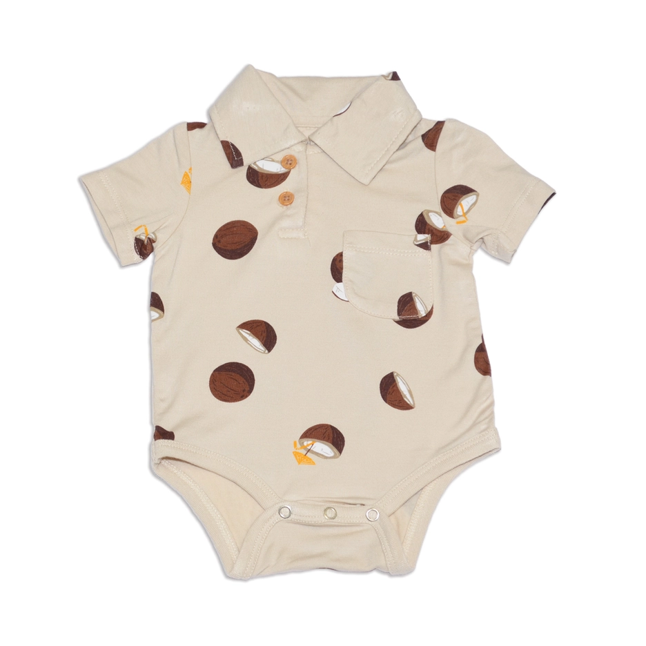 Silkberry BabyBamboo Short Sleeve Polo Onesie - oconut Print (0-3M)