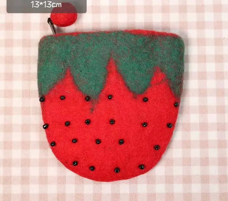 Handmade Wool Felt Purse - Strawberry