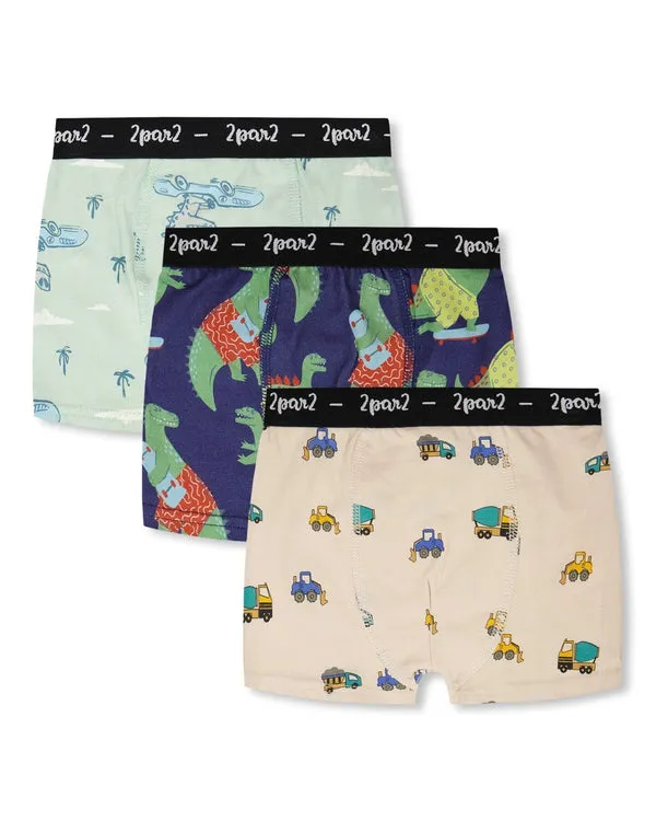 Deux Par Deux Organic Cotton Printed Adventure Boxers Pack Of 3 - Trucks (2/3)