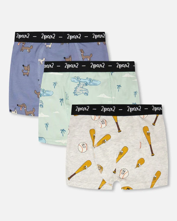 Deux Par Deux Organic Cotton Printed Adventure Boxers Pack Of 3 - Baseballs (2/3)