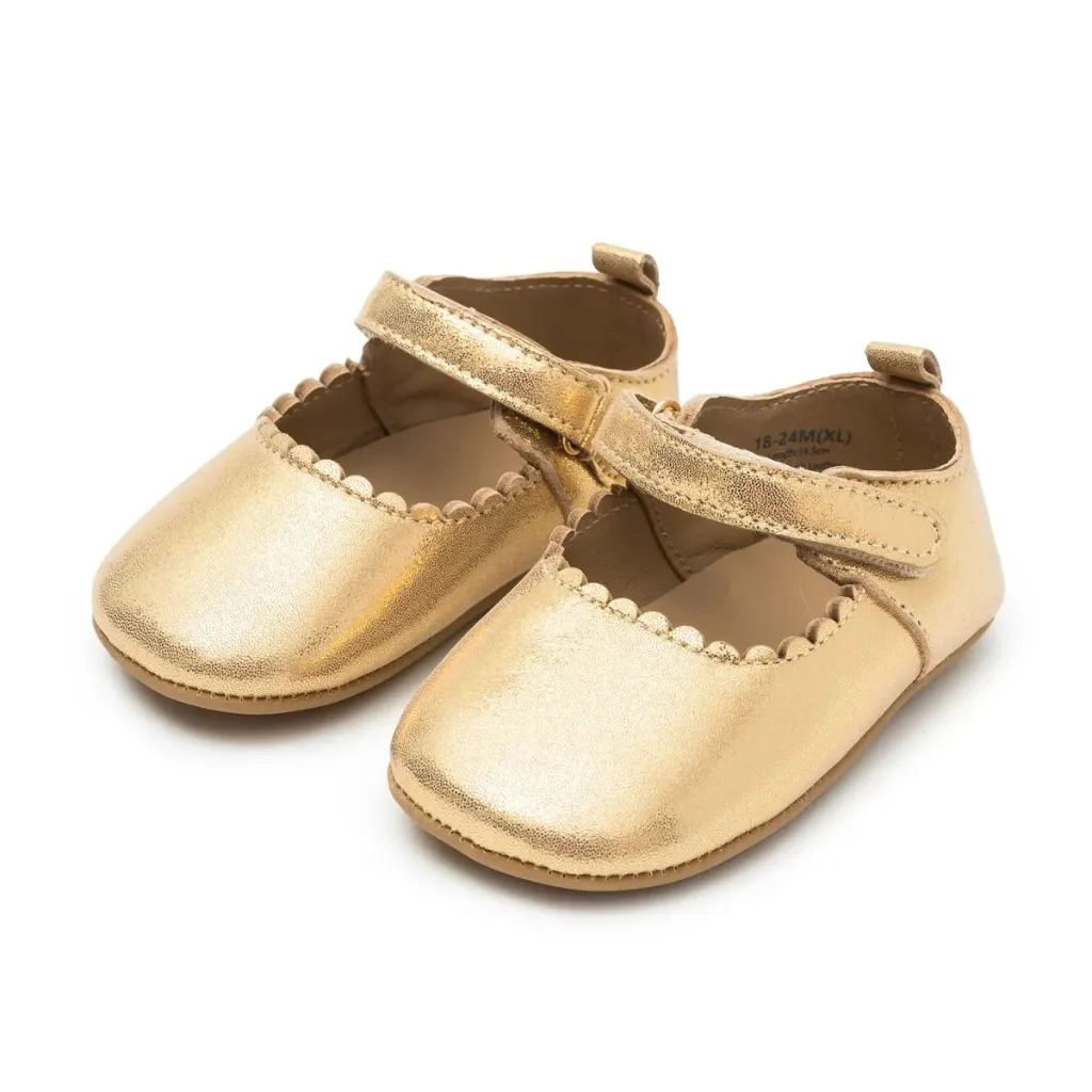 Sherick Fredermen Baby Shiny Lamb Leather Scallop Mary Jane - Gold