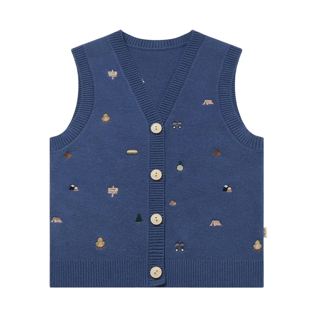 Nest Petite Revery  Camp Revery Knit Vest - Deep Sea Blue (12-18M)