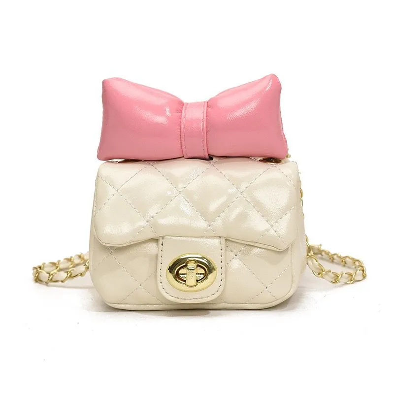 Crossbody Purse With Pink Bow 3315 - White