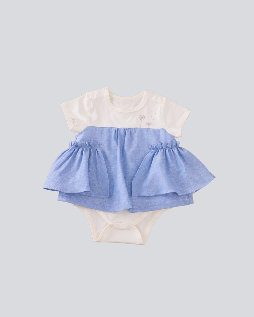 Blara Organic House Sleeveless Lace Romper - White/Blue (1-3M)