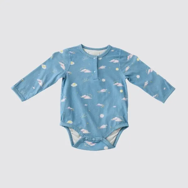 Blara Organic House Long Sleeve Henley Bodysuit - Sunset Glow Print (0-3M)