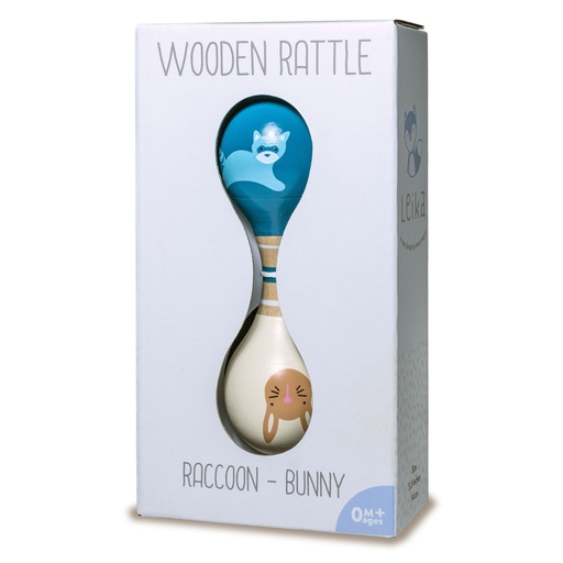 Leika - Wooden Rattle - Raccoon & Bunny