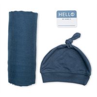Lulujo Hello World Blanket & Knotted Hat - Navy