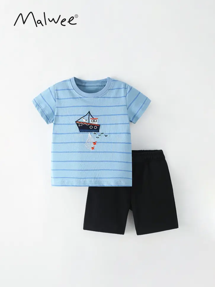 2pc Set Malwee Boy Blue Boat 9539