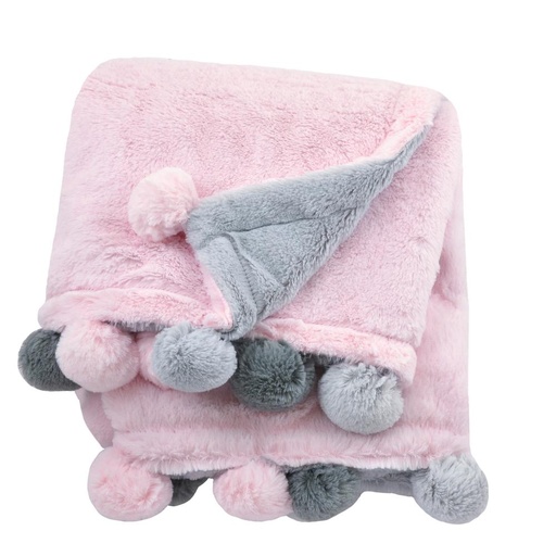 Just Born Cuddle Plush Pink Pom Pom Blanket
