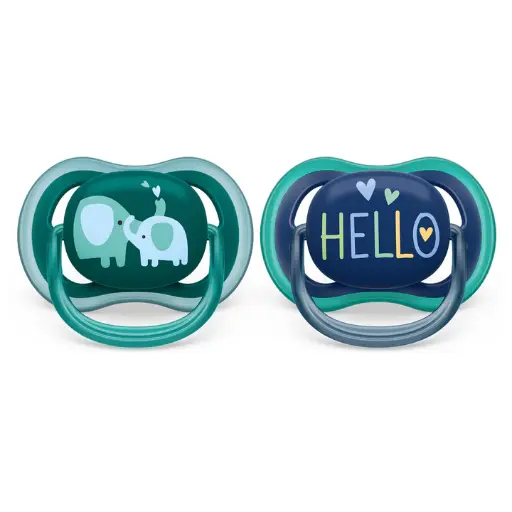 Philips Avent Ultra Air Pacifier Opal Elephant + Blue Hello 18M+