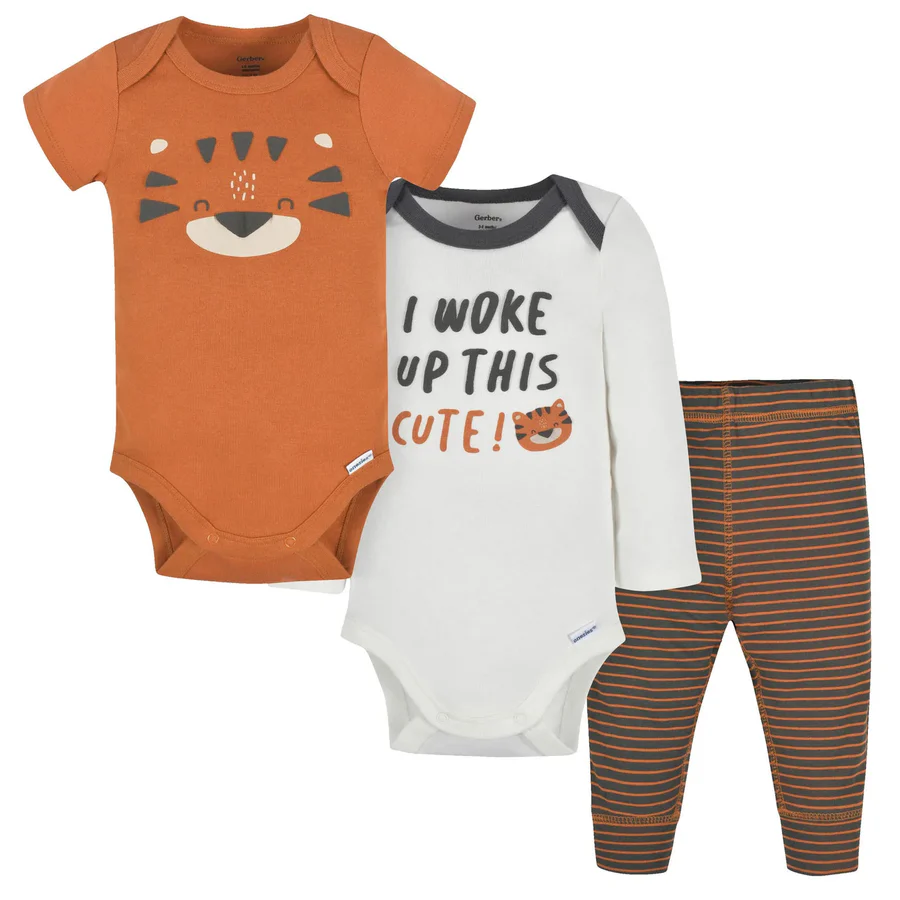3-Piece Baby Boys Onesies® Bodysuits and Pant-Tiger