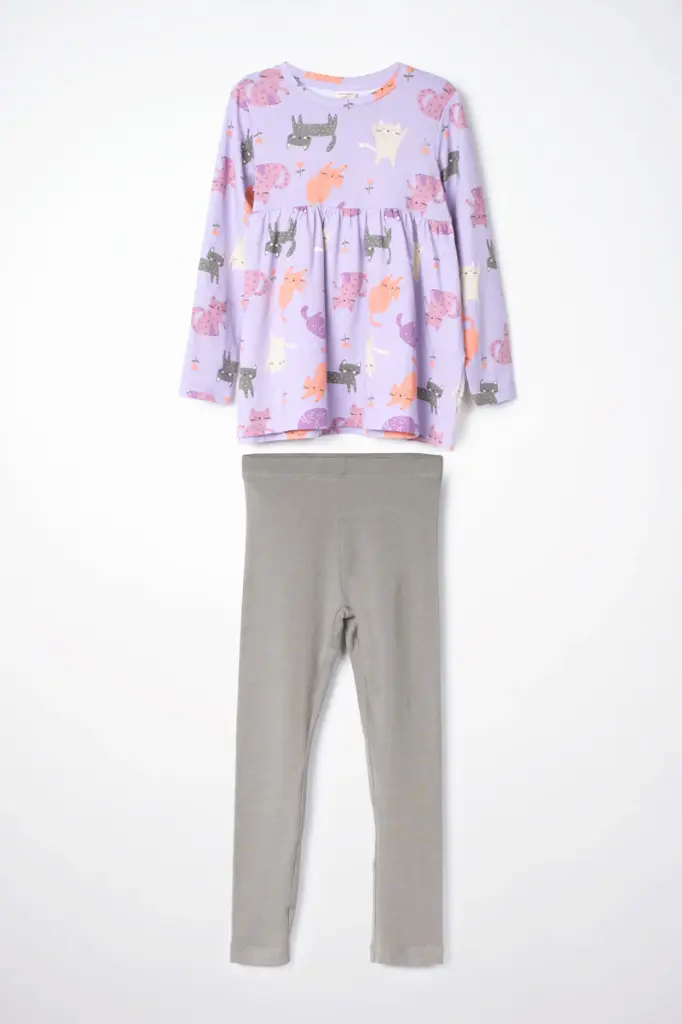 Mandarine & Co 2pc Tunic& Legging Jersey  Orchid Petal Cats