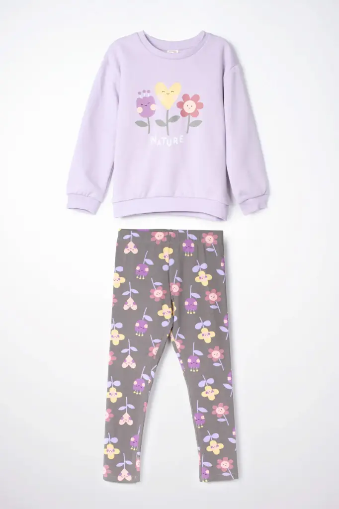 Mandarine & Co 2pc Top Tunic Fleece+ Legging Jersey December Sky Flowers