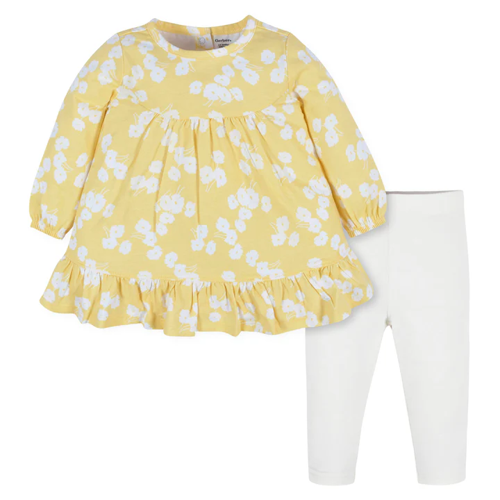  Gerber 2-Piece Toddler Girls Golden Flowers Dress & Leggings 