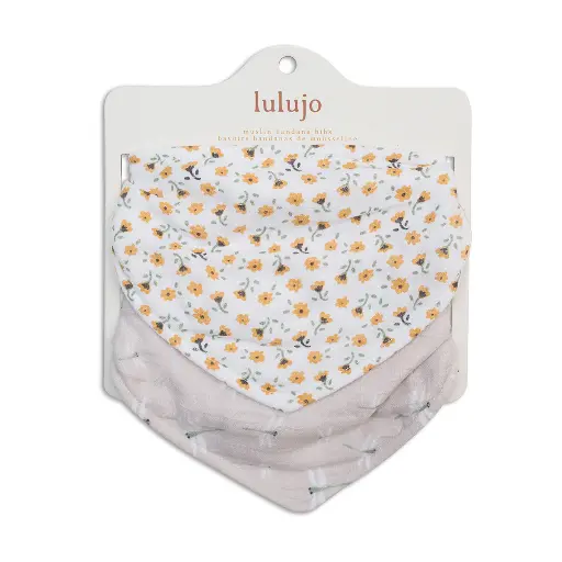 Lulujo  Bandana Bibs 2pk-Muslin Vintage Floral + Dragonfly