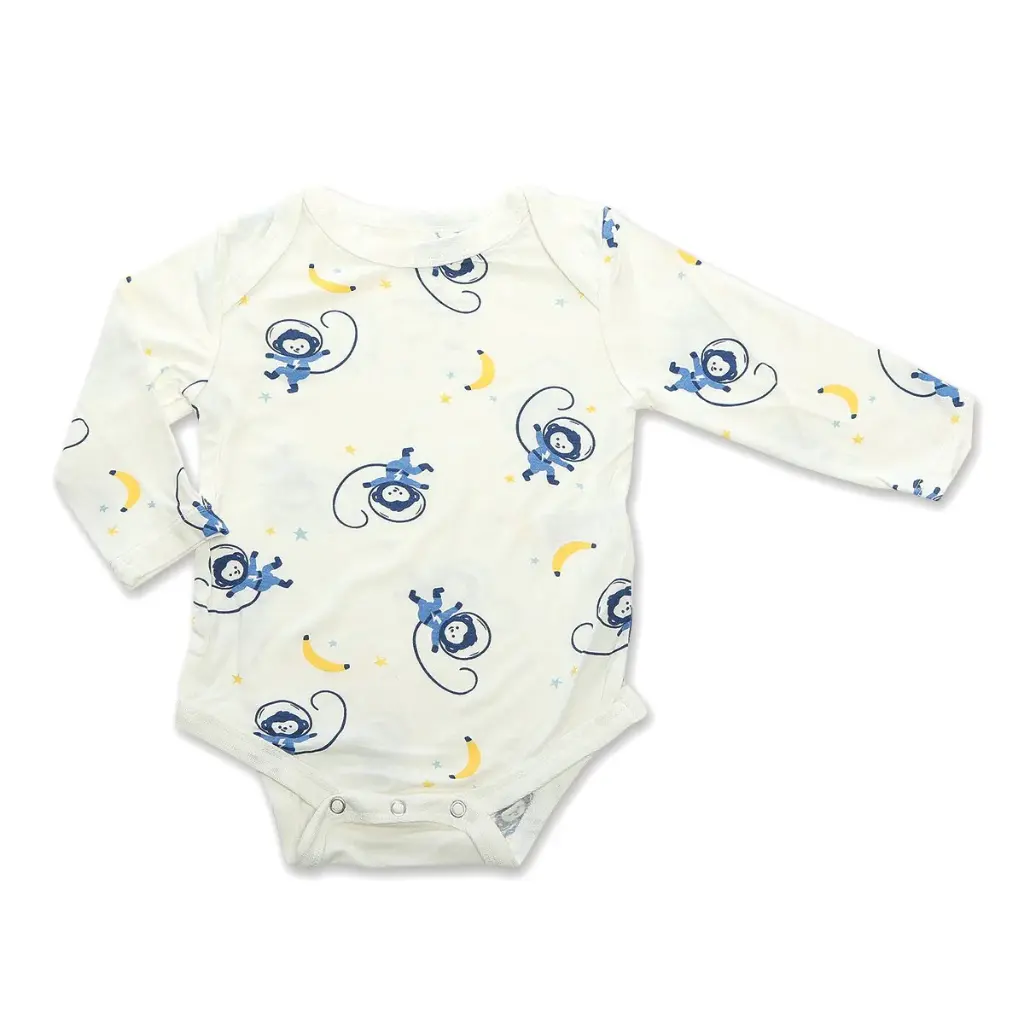 Silkberry Baby Bamboo Long Sleeve Onesie (Space Monkey Print) - JM