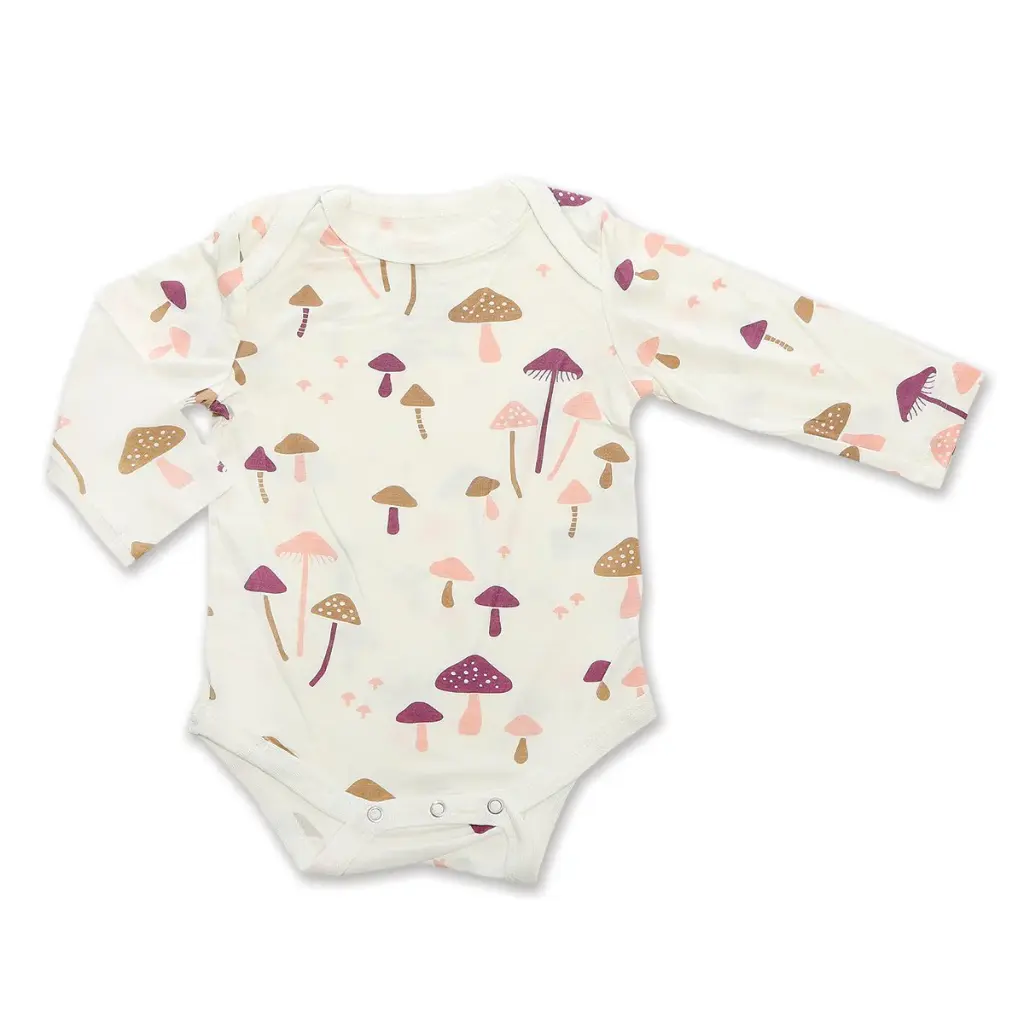 Silkberry Baby Bamboo Long Sleeve Onesie (Mushroom Meadow Print) - JM