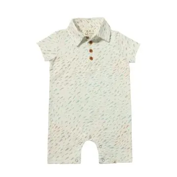 ME & Henry DRIFT Printed Polo Romper HB1411d Tan/Pink Fish