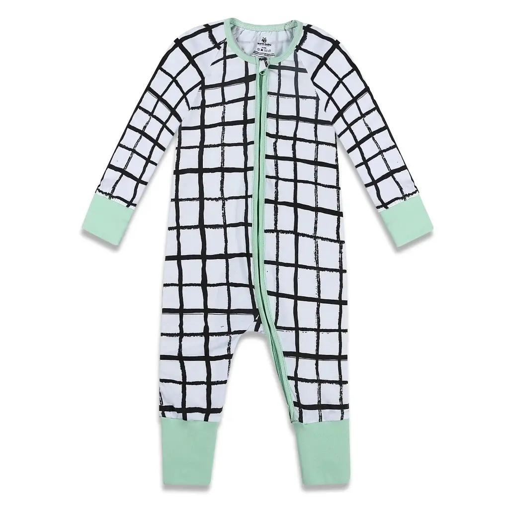 Earth Baby Outfitters Tencel Lyocell 2 Way Zippy Romper - Mint Grid