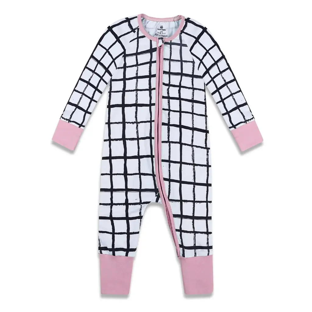 Earth Baby Outfitters Tencel Lyocell 2 Way Zippy Romper - Pink Grid