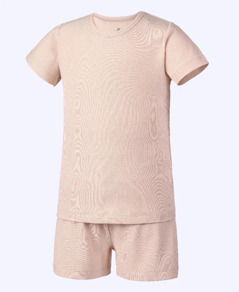 Earth Baby Outfitters Bamboo Ribbed Short Sleeve Pajamas - Beige 