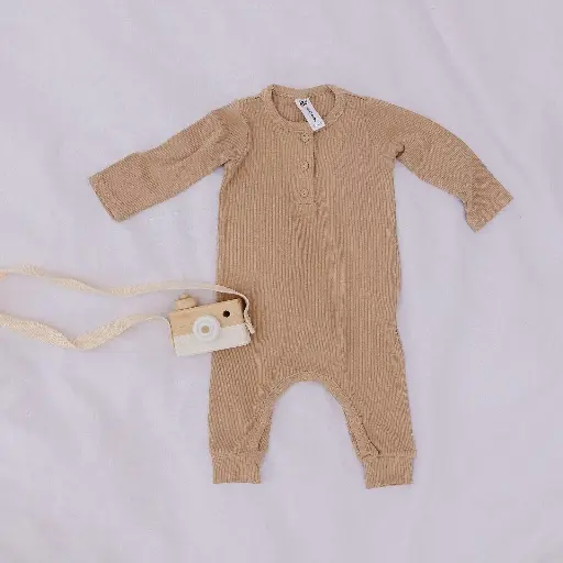 Earth Baby Outfitters Bamboo Ribbed Long Sleeve Romper - Nude