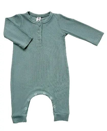 Earth Baby Outfitters Bamboo Ribbed Long Sleeve Romper - Spruce